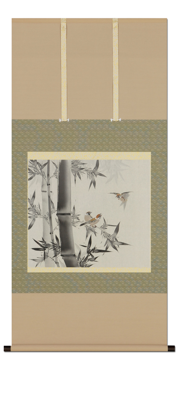 竹に雀 山口赤雨 （尺八横）肉筆！ 花鳥画 - 掛け軸（掛軸）販売通販