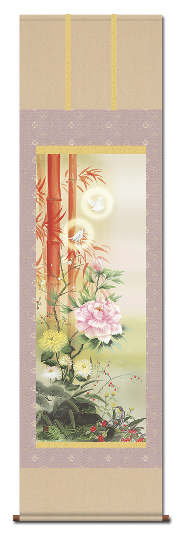 吉祥百花繚乱図 片山観雪 【尺三】！ 開運画 - 掛け軸（掛軸）販売通販