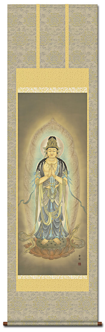 聖観音像 中山雪邨 （三美会） 尺五 日本製 観音 - 掛け軸（掛軸）販売