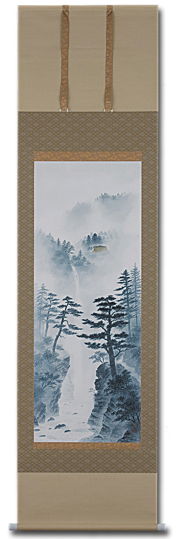 水墨山水 高橋健 別号晨 尺五 肉筆！ 山水画 - 掛け軸（掛軸）販売通販
