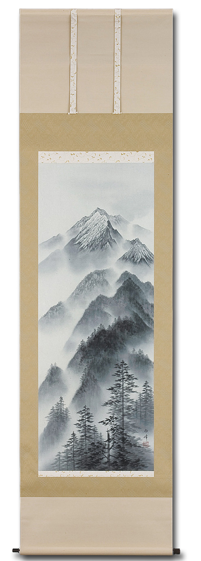 水墨山水 山田白峰 尺五【肉筆】！ 山水画 - 掛け軸（掛軸）販売通販