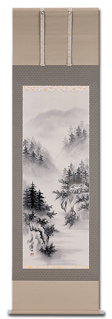 水墨山水 佐藤卓也 尺五【肉筆】！ 山水画 - 掛け軸（掛軸）販売通販
