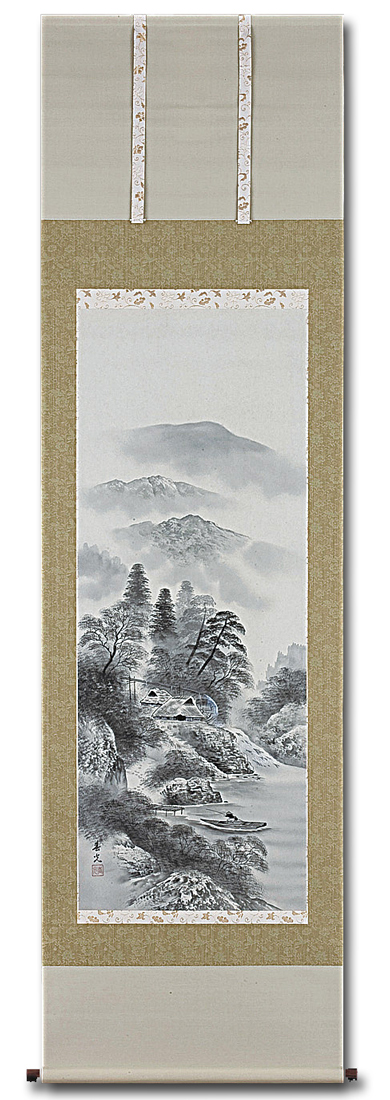 レア 肉筆 軸 縁起物 おもてなし 絵 山水龍 漢詩 禅 日本 美術