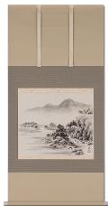 水墨山水 酒井渓水 尺八立 肉筆！ 山水画 - 掛け軸（掛軸）販売