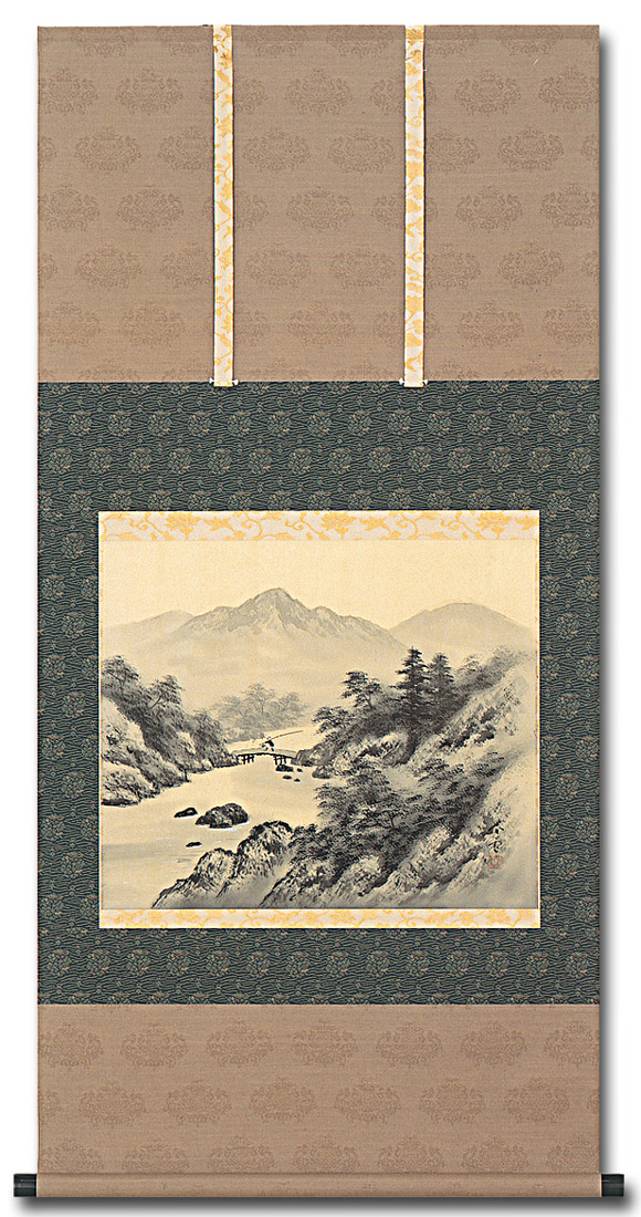 水墨山水 林春雪 （尺八横）肉筆！ 山水画 - 掛け軸（掛軸）販売通販