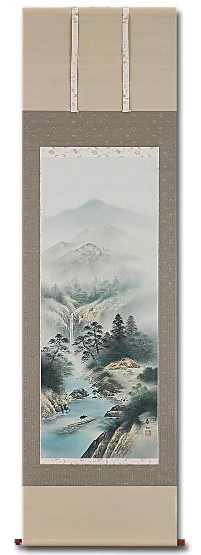 彩色山水 伊藤泰仙「尺五立」肉筆！ 山水画 - 掛け軸（掛軸）販売通販 