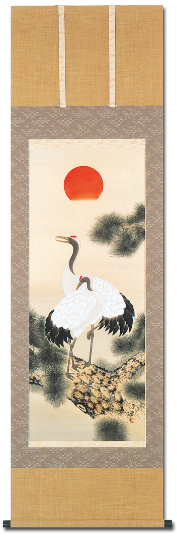 松上鶴 田上芳泉 (尺五立）肉筆！ 開運画 - 掛け軸（掛軸）販売通販