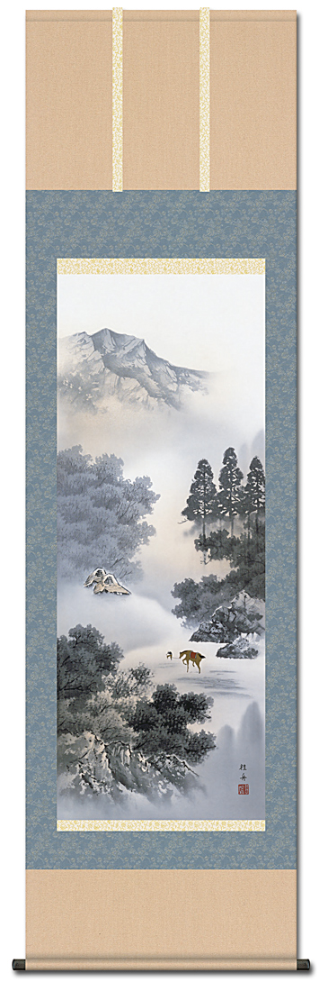 掛軸⑨ 水墨画 釣り人 レトロ 匿名配送 - メルカリ