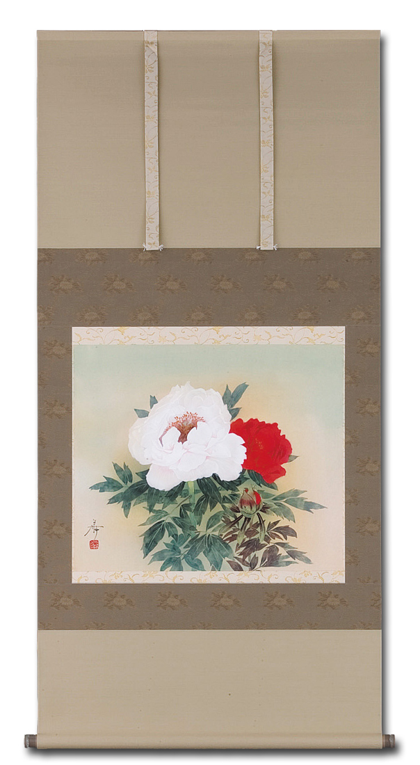牡丹 中沢勝(尺八横)肉筆! 花鳥画 - 掛け軸(掛軸)販売通販 牡丹 中沢勝(尺八横)肉筆! 花鳥画 - 掛け軸(掛軸)販売通販