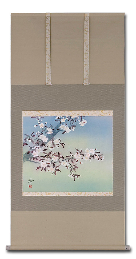 掛軸 晃司 桜 表具に桜絵 春 農耕 合わせ箱 - 書最 安 価格