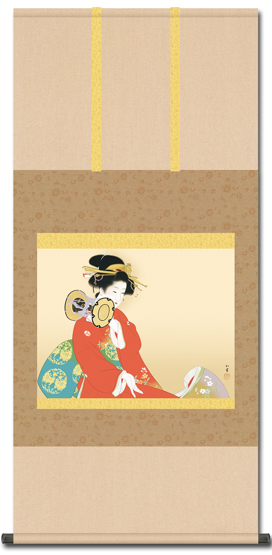 上村松園作 鼓の音 美人画 複製画