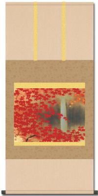 川端龍子　滝に紅葉　（名画複製画）　尺五　掛け軸（掛軸）　日本製