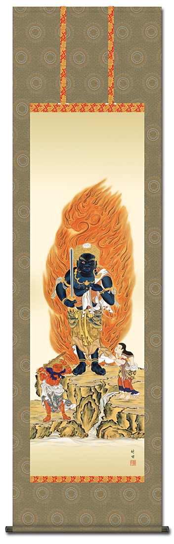 13 古仏画 不動明王像図 桃山～江戸初期（明代）掛軸／五鈷杵 仏像 仏教