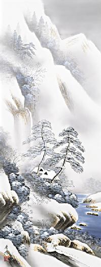 彩色山水　雪景幽谷 小林秀峰 （趣粋会）尺五【大特価】