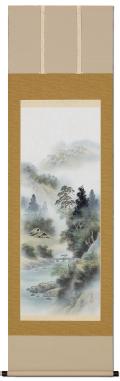 彩色山水 倉地邦彦 尺五【肉筆】！ 山水画 - 掛け軸（掛軸）販売通販