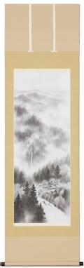 水墨山水 富嶽情景 伊藤渓山 （三美会）尺五 日本製 山水画 - 掛け軸