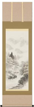水墨山水 後藤桂月 尺五【肉筆】！ 山水画 - 掛け軸（掛軸）販売通販